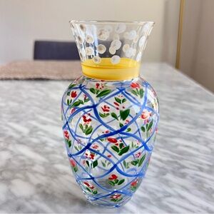 Hand-Painted Floral Glass Vase 6”